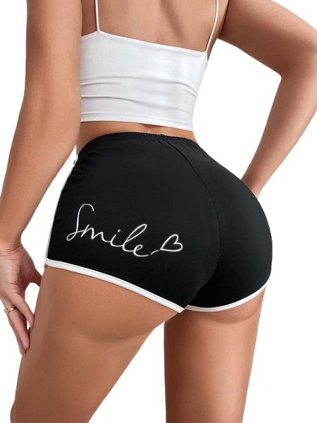 

heart & letter graphic contrast binding shorts j9jq#, White;black