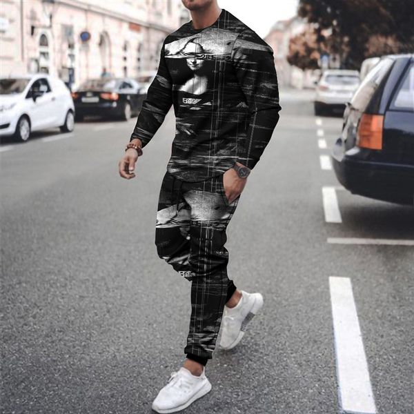 

summer oversized t shirt brand men s pants suit street sportswear 3d printing trend long sleeved set 220620, Gray