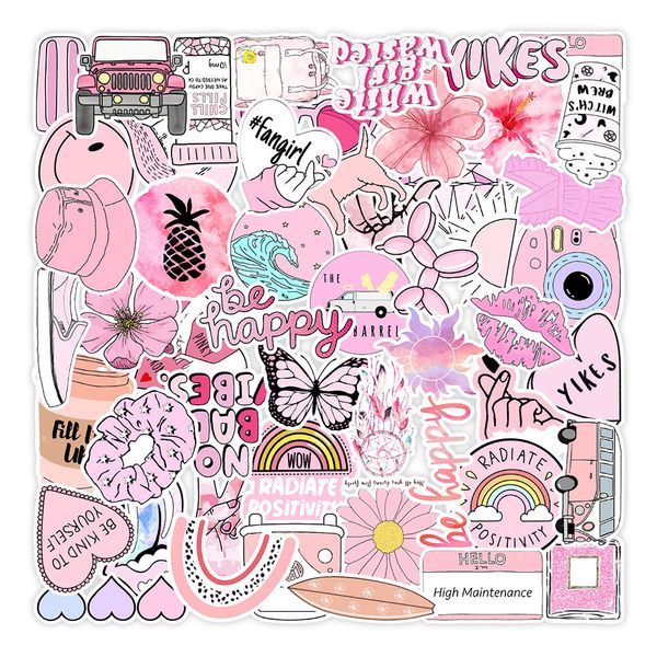 

new 50pcs funny pink style girl cartoon aesthetic stickers car motorcycle travel luggage guitar waterproof graffiti kid sticker toys