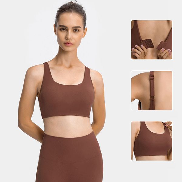 

l-014 women adjustable tank for yoga high strength shockproof sports bra skin-friendly three-row buckle underwear with removable cups beauti