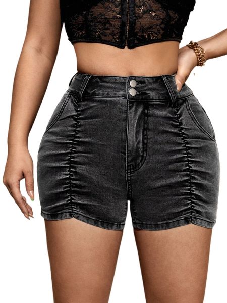 

sxy zipper fly ruched denim shorts g8jq#, White;black