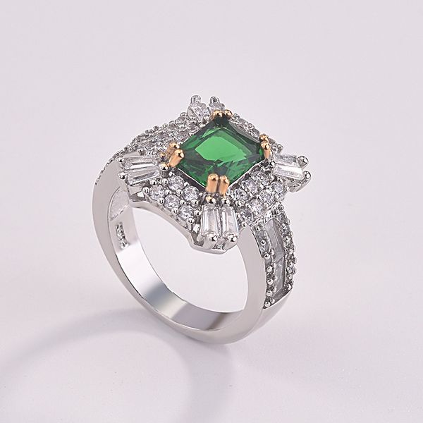 

2022 fashion personalized jewelry 925 sterling silver princess cut emerald party women wedding ring lover party gift manufacture, Golden;silver