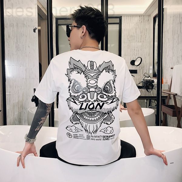 

men's t-shirts designer national fashion short sleeve men's summer brand ins versatile round neck t-shirt casual half youth clothe, White;black