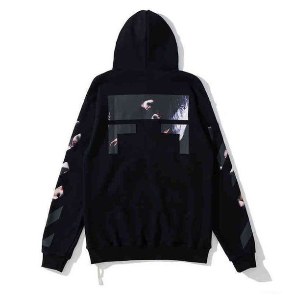 

classic offs mens loose hoodies fashion sweatshirts zipper hoodie cotton pullover long sleeved back oil paint arrow x men women hooded jack, Black