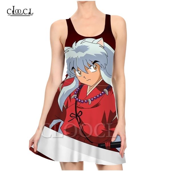 

japanese anime inuyasha girls sleeveless dresses 3d print fashion casual summer slim beach dress 220617, Black;gray