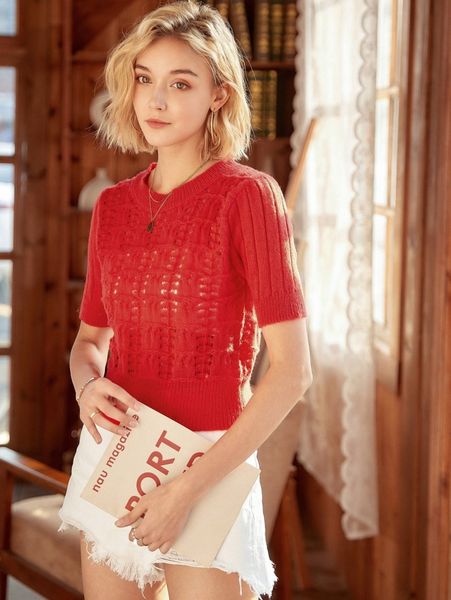 

knit mix solid pointelle knit without tube u6xj#, White;black