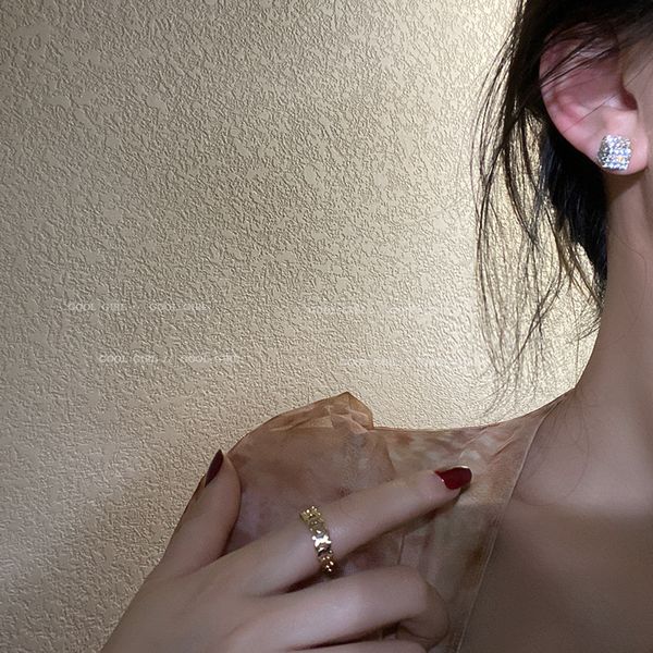 

real gold electroplated geometric three-dimensional square stud earrings korean small fashion design sense earrings personality trendy earri, Golden