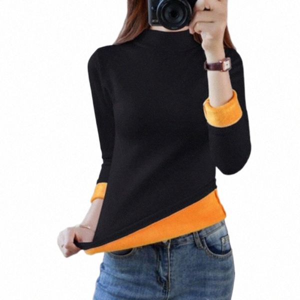 

women's t-shirt thick warm winter basic t shirt women long sleeve tee female bodysuit ladies pullover clothing z0jc#, White