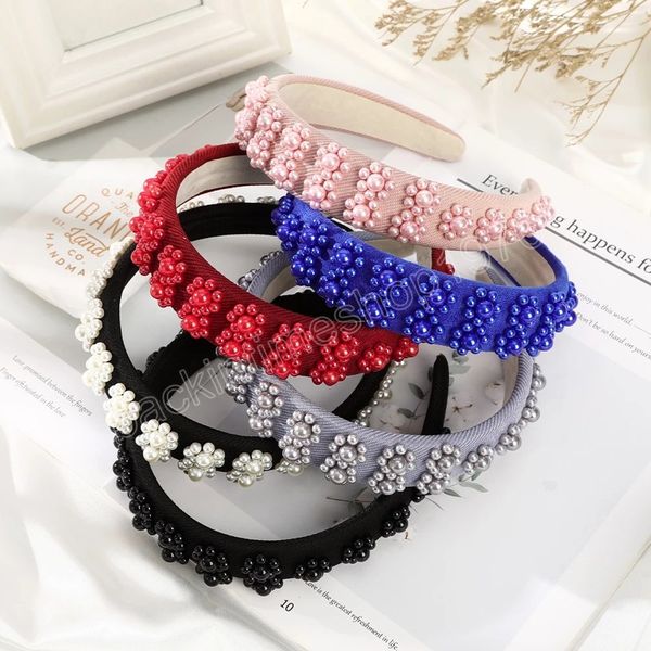 

sponge pearl hairbands headband baroque fashion bezel hair hoop women wide hair accessories headwear, Slivery;white