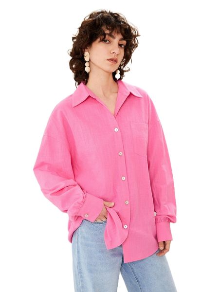 

drop shoulder patch pocket solid blouse t8fg#, White