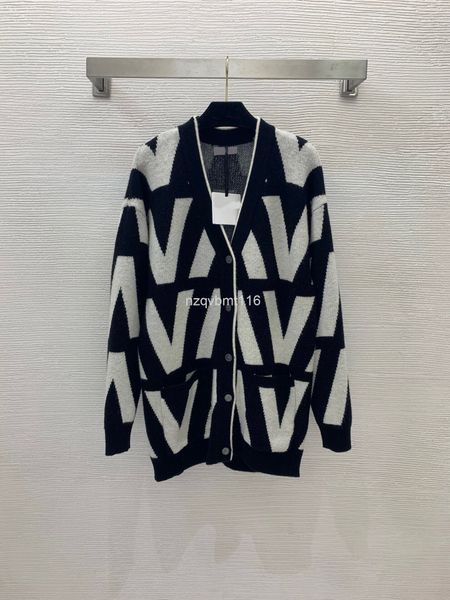 

women's knits & tees autumn winter v-neck cardigan letter loose long sleeve knitted coat, White