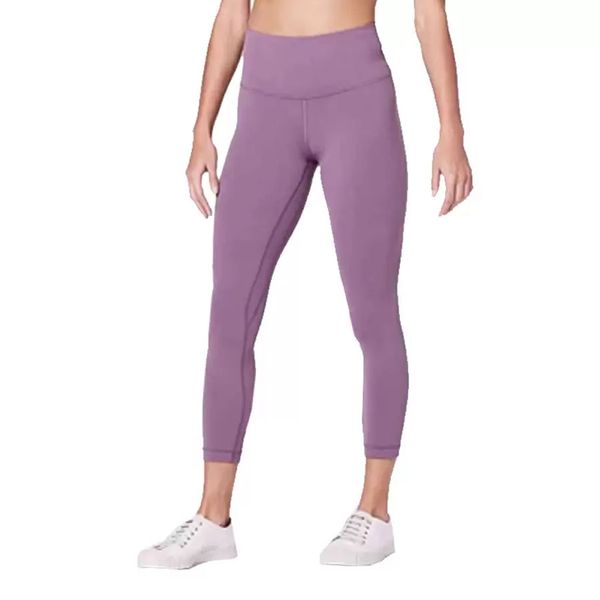 

lu solid color womens yoga pants high waist sports gym wear leggings elastic fitness lady overall full tights workout nude lu lemon whole, Black