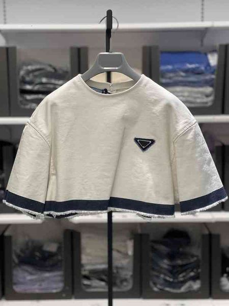 

women's t-shirt design zipper color blocking short women's french minority summer denim short sleeve fashion ins, White