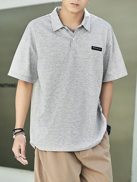 

men letter patched detail drop shoulder polo shirt 16w8#, White;black