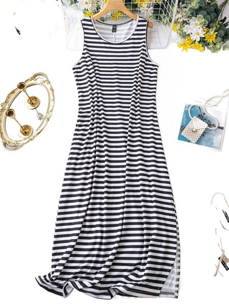 

plus striped tank dress g9rv#, Black