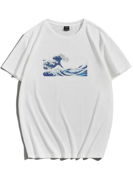 

men hokusai kanagawa tidal wave tsunami tee d8pf#, White;black