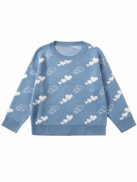 

plus heart pattern drop shoulder sweater 98n0#, Black