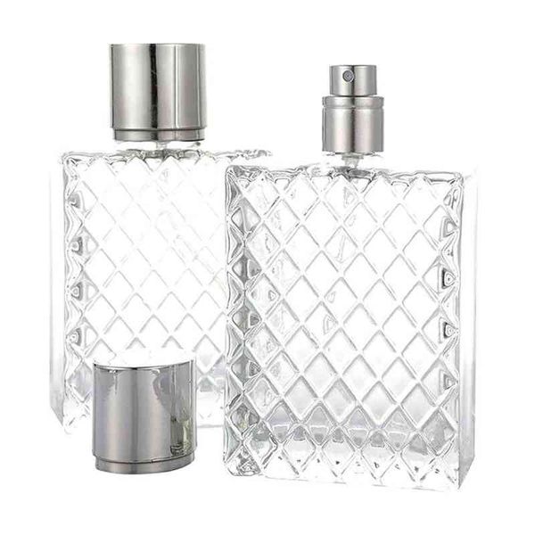 

10pc 100ml travel portable square grids clear refillable bottle glass empty pump bottle spray atomizer cosmetic containers y220428