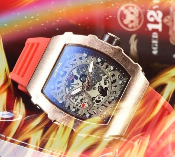 Famous Luxury Mens Skeleton Dial Watches 43mm de alta qualidade Sports moradores de borracha Fashion RELOJES DE MARCA MUJER Quartz Lazer militar Fashion Watch Gifts