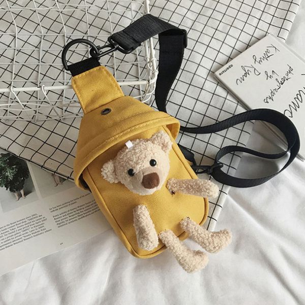

cute women waist pack canvas waist bag chest crossbody bag zipper phone teddy bear for camping hiking lady femme sac