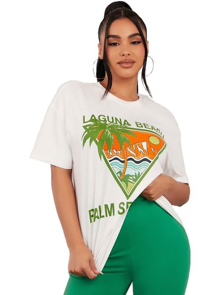 

sxy tropical & letter graphic drop shoulder tee 07gi#, White