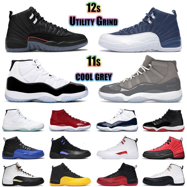 

men women basketball shoes 12 royalty taxi utility grind dark concord university gold flu game 25th anniversary cool grey legend blue 11s, Black