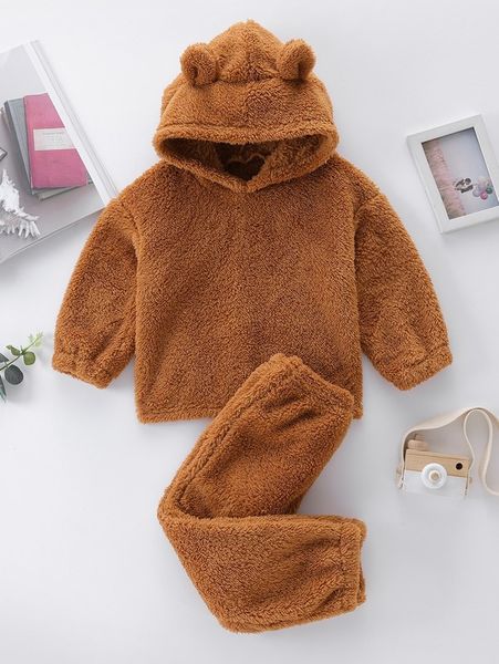 

toddler girls 3d design flannel hoodie & pants she, White