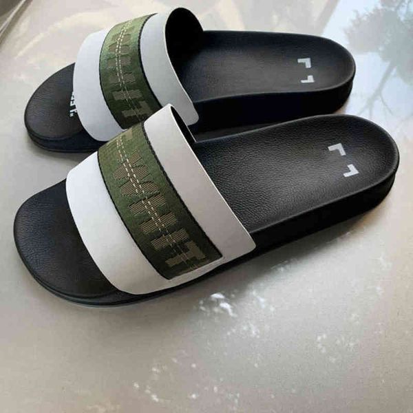

mens luxury womens offs slippers home office summer sandals beach slide fashion brand slipper casual female shoes print stripes leather soli, Black