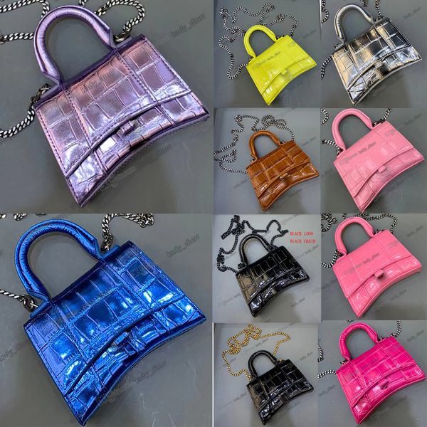 

bag hourglass mini handbag metallized crocodile embossed designer women hour glass with chain black pink purse wallet small crocodile patter