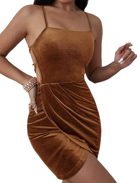 

criss cross tie backless wrap hem velvet dress o7qp#, Black;gray