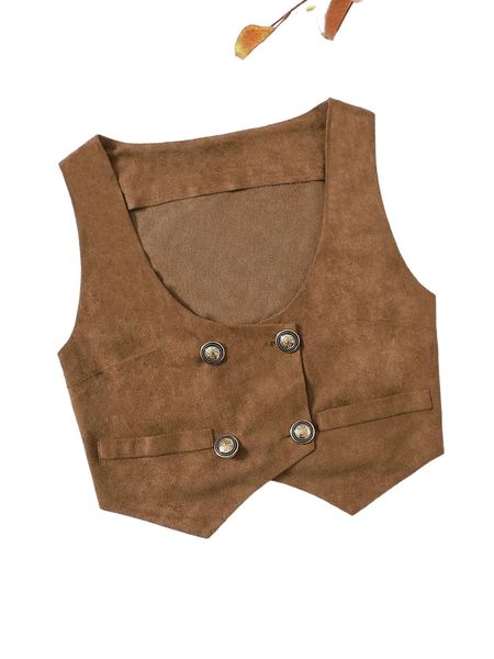

double breasted sleeveless suede jacket s935#, Black;brown