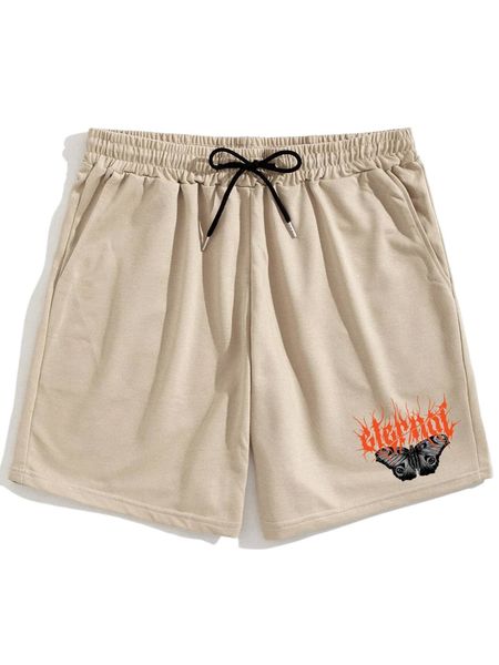 

men butterfly & letter graphic drawstring waist shorts k2w4#, White;black
