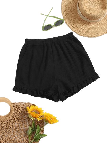 

solid frill trim shorts j5xo#, White;black