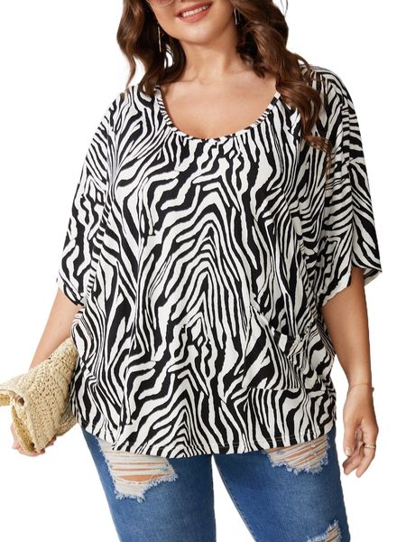 

plus zebra stripe drop shoulder oversized tee i5qz#, Black
