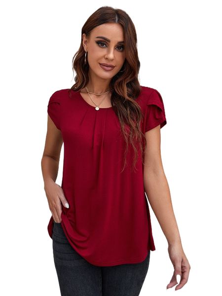 

aamilife solid plicated petal sleeve tee j36c#, White