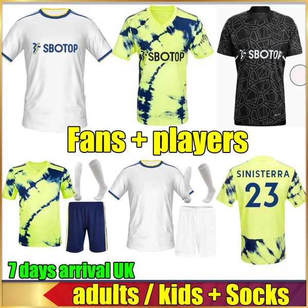 

player fans 22 23 leeds soccer jersey men kids full set socks aaronson klich llorente r, Black;yellow