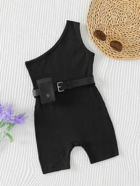 

toddler girls one shoulder belted romper she, Blue