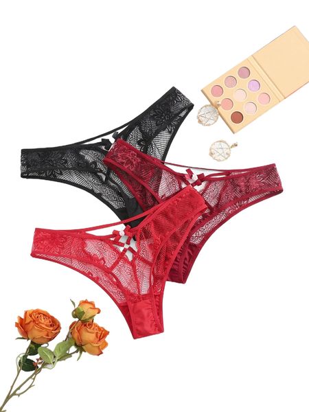 

3pack plus contrast lace panty 05wl#, Black;white