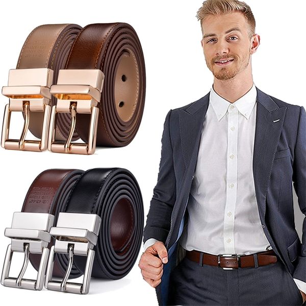 

mens belt reversible 2.8cm wide 100% genuine leather dress casual belts for men,one reverse 2 colors 220318, Black;brown