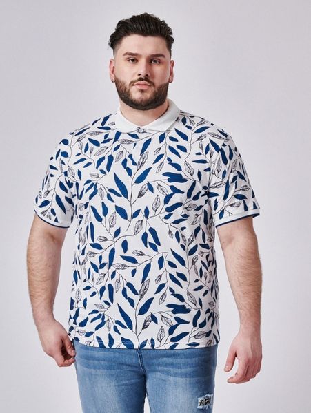 

extended sizes men botanical print polo shirt 90ct#, White;black
