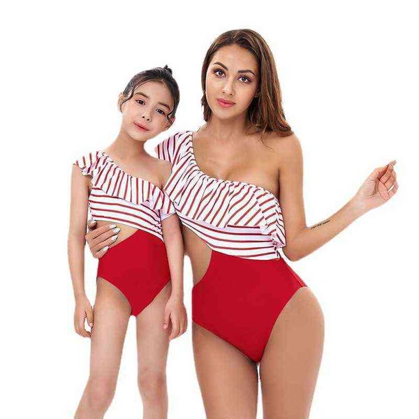 

women one-piece swimsuit mommy and me clothes family swimwear for mother daughter swimsuit matching bikini women girls clothes aa220326, Red;yellow