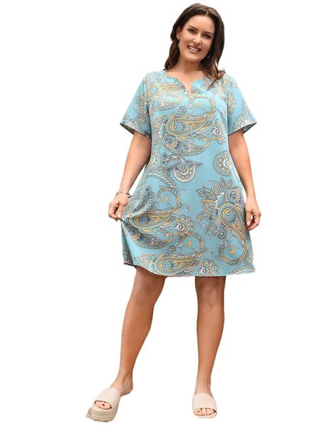 

emery rose plus notched neck paisley print tunic dress o3gn#, Black