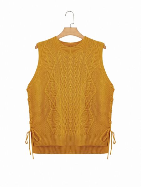 

plus lace up side high low hem sweater vest g92o#, Black