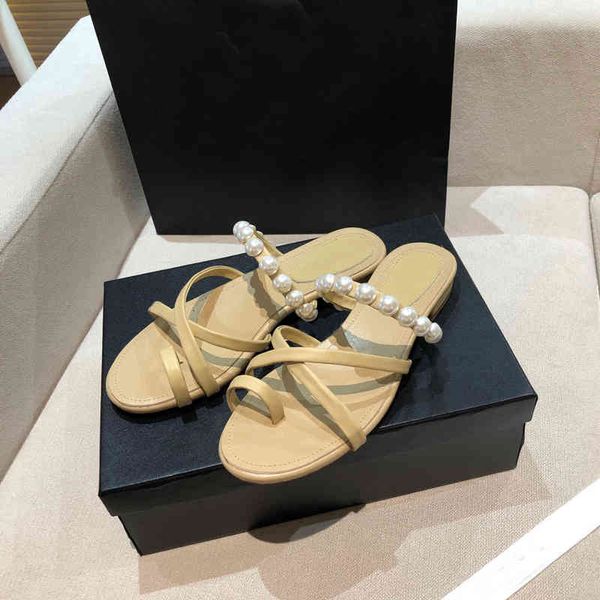 

sandals pearl rome sandals women wear the elegant coarse low heel beach one-sided flip flops in summer, Black