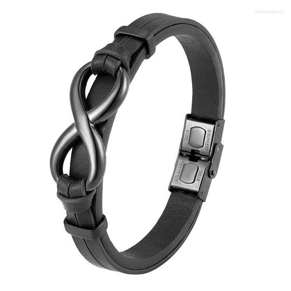 Moda Uomo Nero 8 Parole Design Bracciale in pelle in acciaio inossidabile Bracciale classico 19/21/23 cm Regali di San Valentino per le donne Catena a maglia