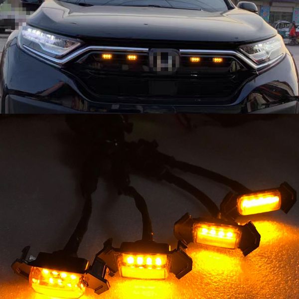 

4pcs/set 12v car led grille amber lights front grille lighting kit with wiring harness for 2017-2021 honda crv cr-v accessories