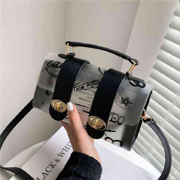 

female crossbody bags transparent jelly patchwork graffiti square bag fashion metal buckle portable messenger bags y220421