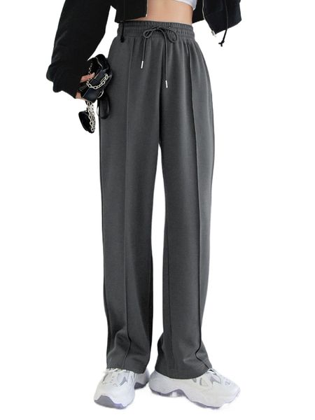 

dazy seam detail drawstring waist slant pockets sweatpants q6ct#, Black;white
