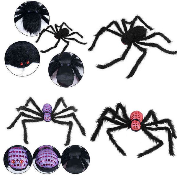 1pcs 75cm Halloween Giant Spider Scary Red Eyes Animal Bar Houd Housed House Garden Home Halloween Horror Decoration Y220610