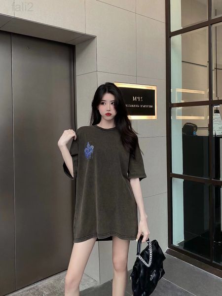 

women's t-shirt designer cross drill short sleeve t-shirt women's 2022 summer new fashion loose and versatile casual medium long o, White